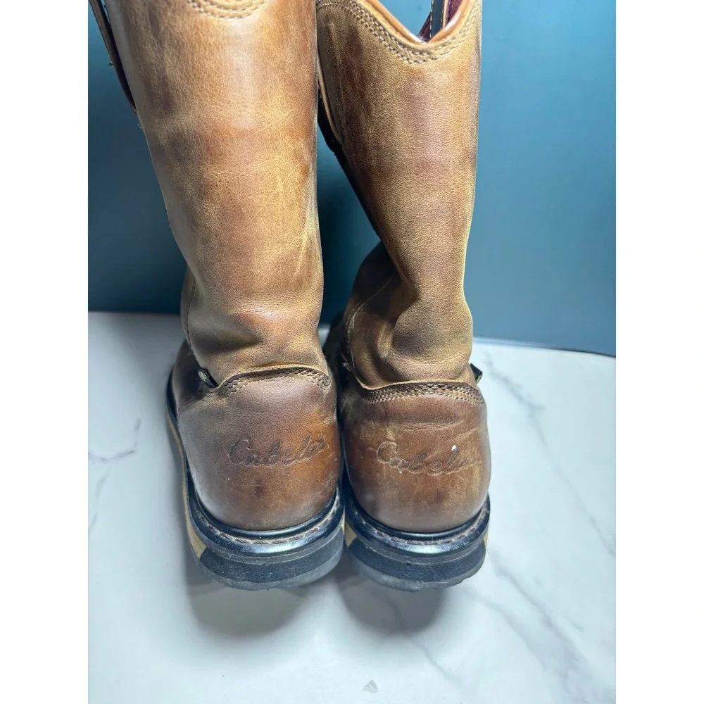 Cabelas Mens 8D Brown Leather Gore-Tex Waterproof Pull On Work Boots 82-5347